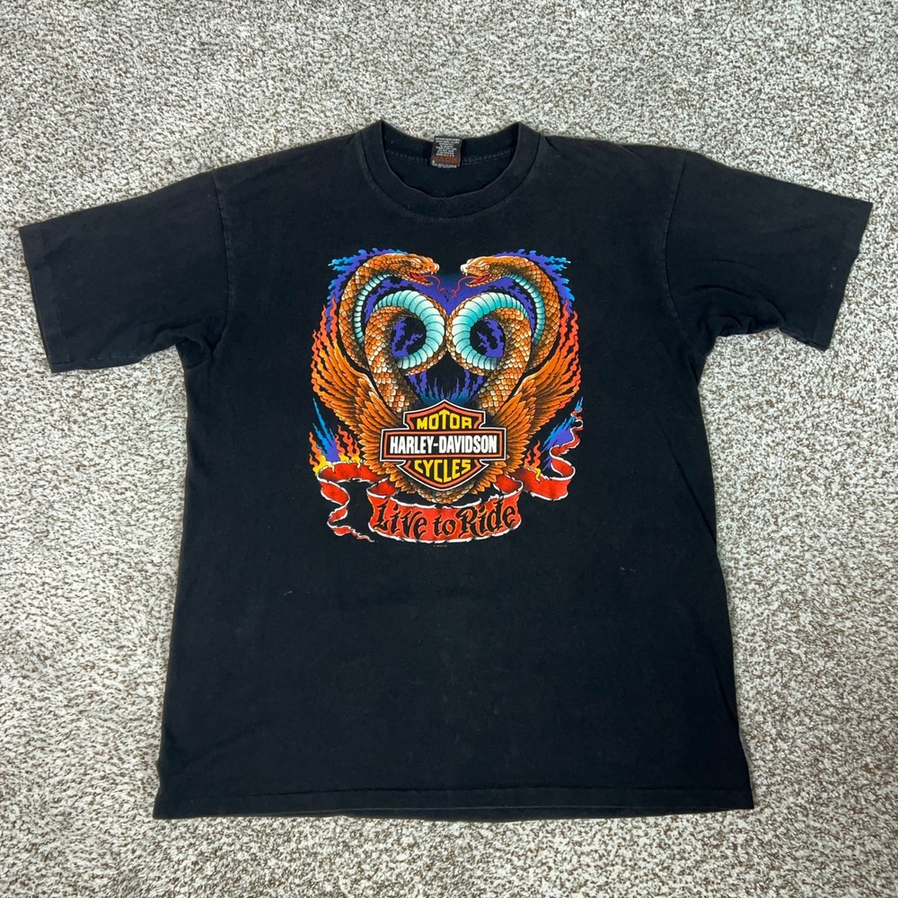 Vintage Harley Davidson Shirt Mens Extra Large Black Biker 1996 Cobra Western